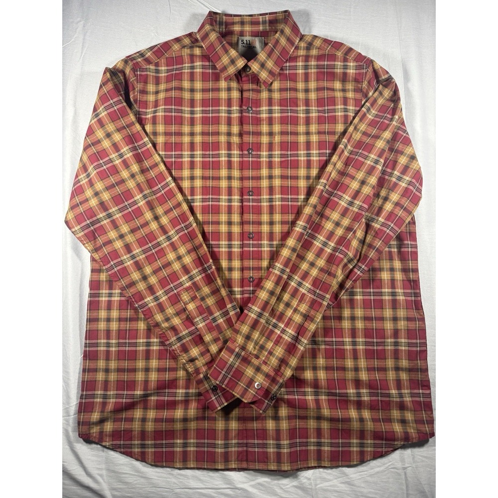 5.11 Tactical Men's Red Plaid Long Sleeve Button Up Shirt Size Medium